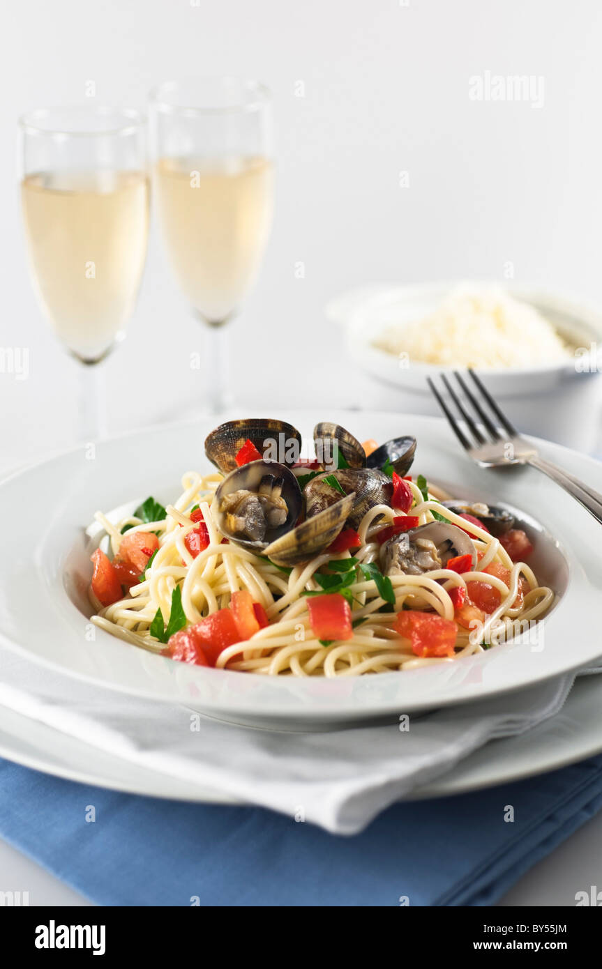 Spaghetti vongole. Pasta with clams Stock Photo