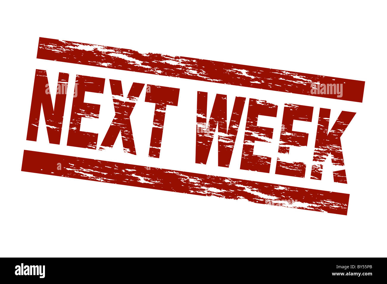 Stylized red stamp showing the term next week. All on white background ...