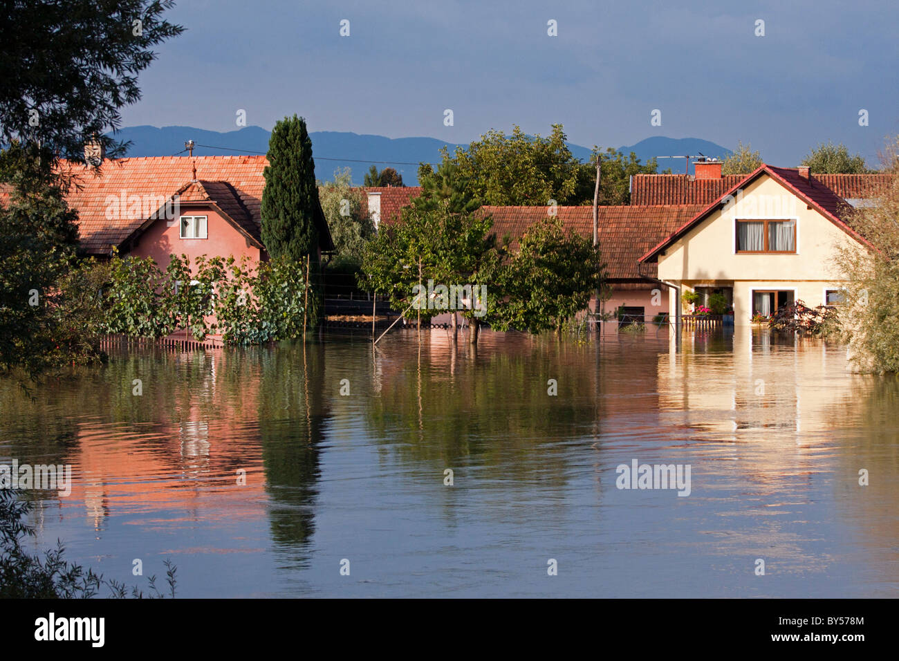 Flooding waters of river Sava and Krka in Slovenia, September 2010 Stock Photo