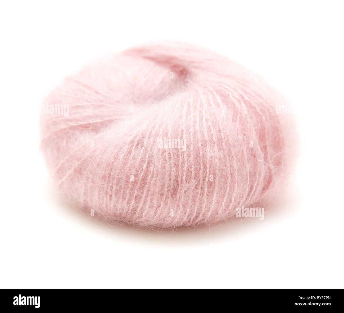 new ball of pale pink mohair isolated on white background Stock Photo