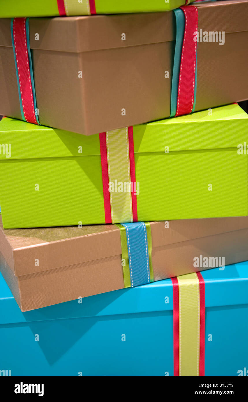 Brightly Wrapped boxes Stock Photo - Alamy