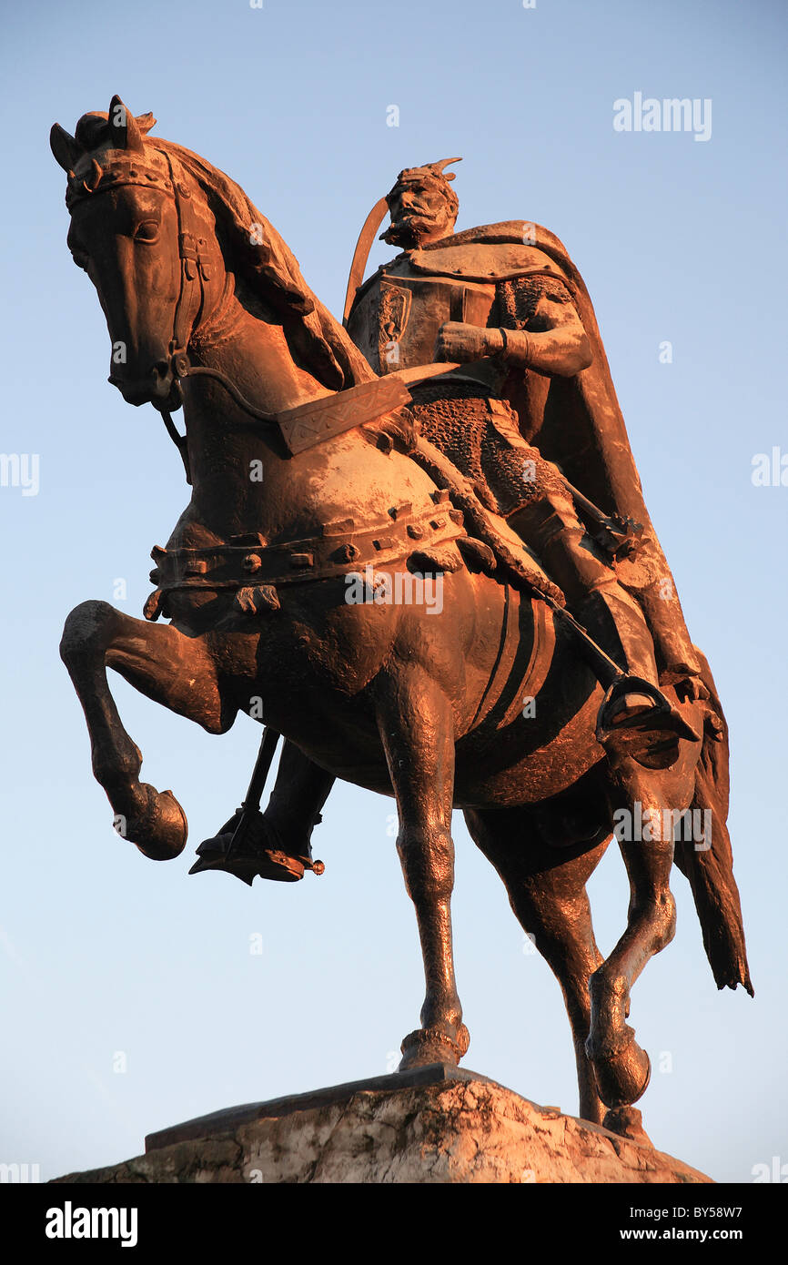 Albania Tirane Tirana Equestrian statue of George Castriot Skanderbeg, the national hero of Albania. Stock Photo