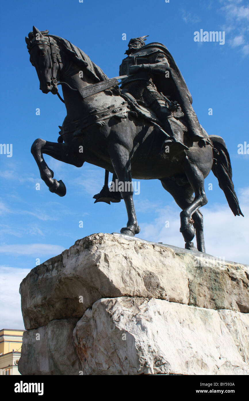 Albania Tirane Tirana Equestrian statue of George Castriot Skanderbeg, the Albanian national hero. Stock Photo