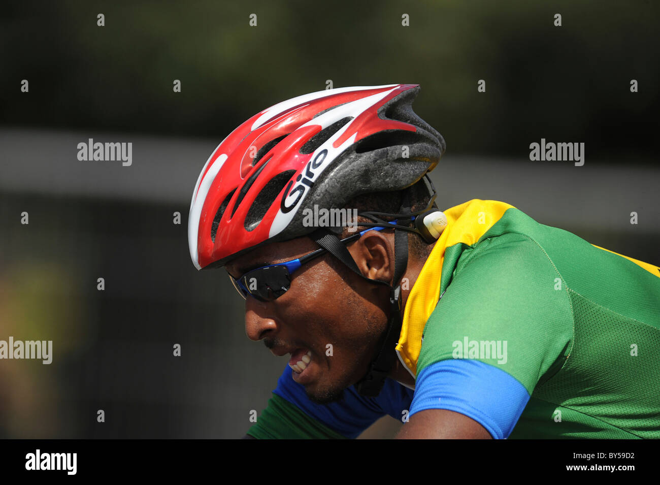 India Delhi 2010 XIX Commonwealth Games Men's road cycling race competitor. Stock Photo