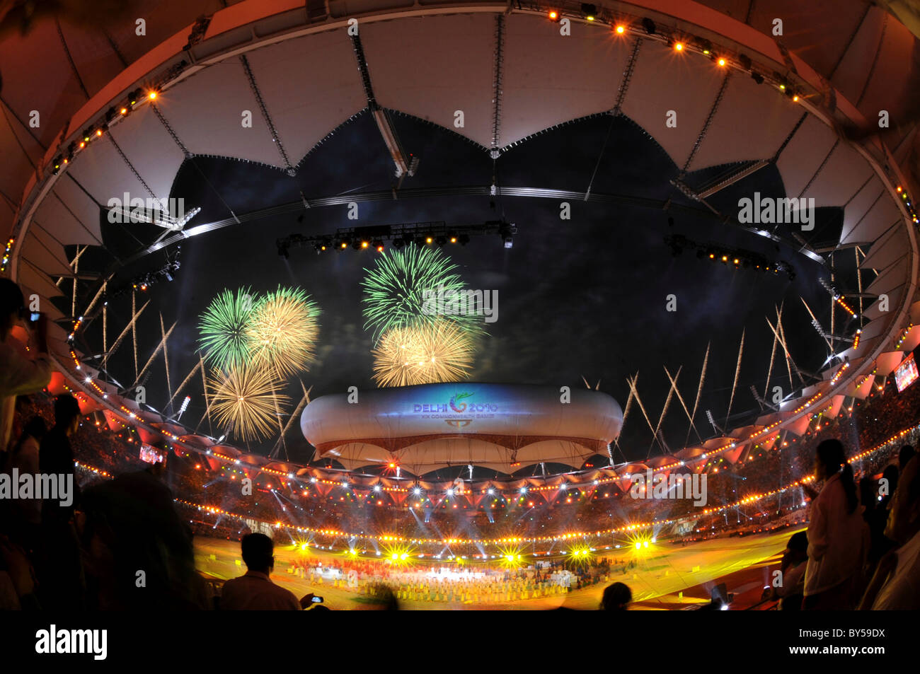 India Delhi Opening ceremony of XIX 2010 Commonwealth Games at the Jawaharlal Nehru Stadium with fireworks display. Stock Photo