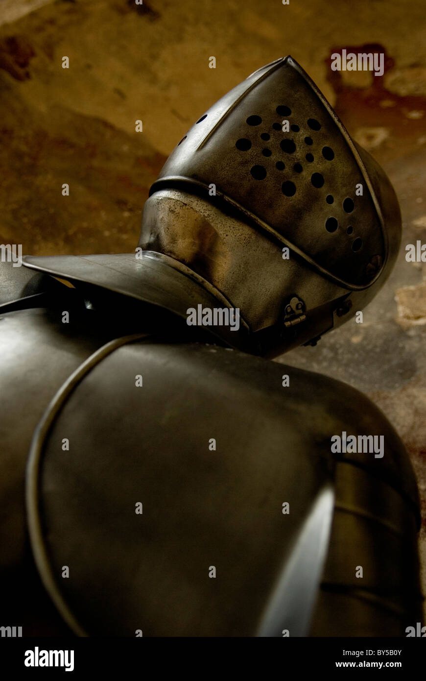 Close up suit of armour head and shoulders Stock Photo