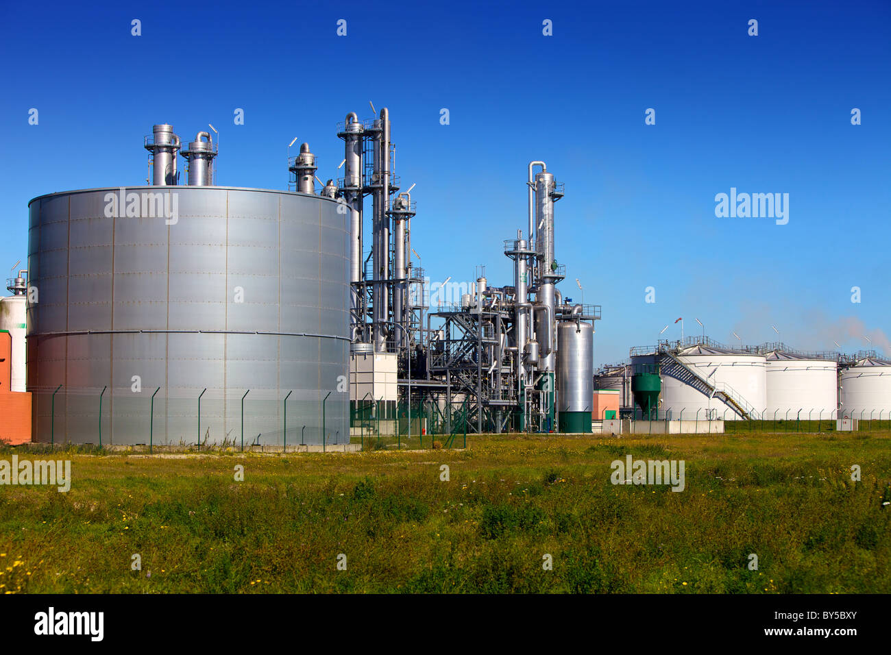 A tank farm, chemical refinery and silos Stock Photo