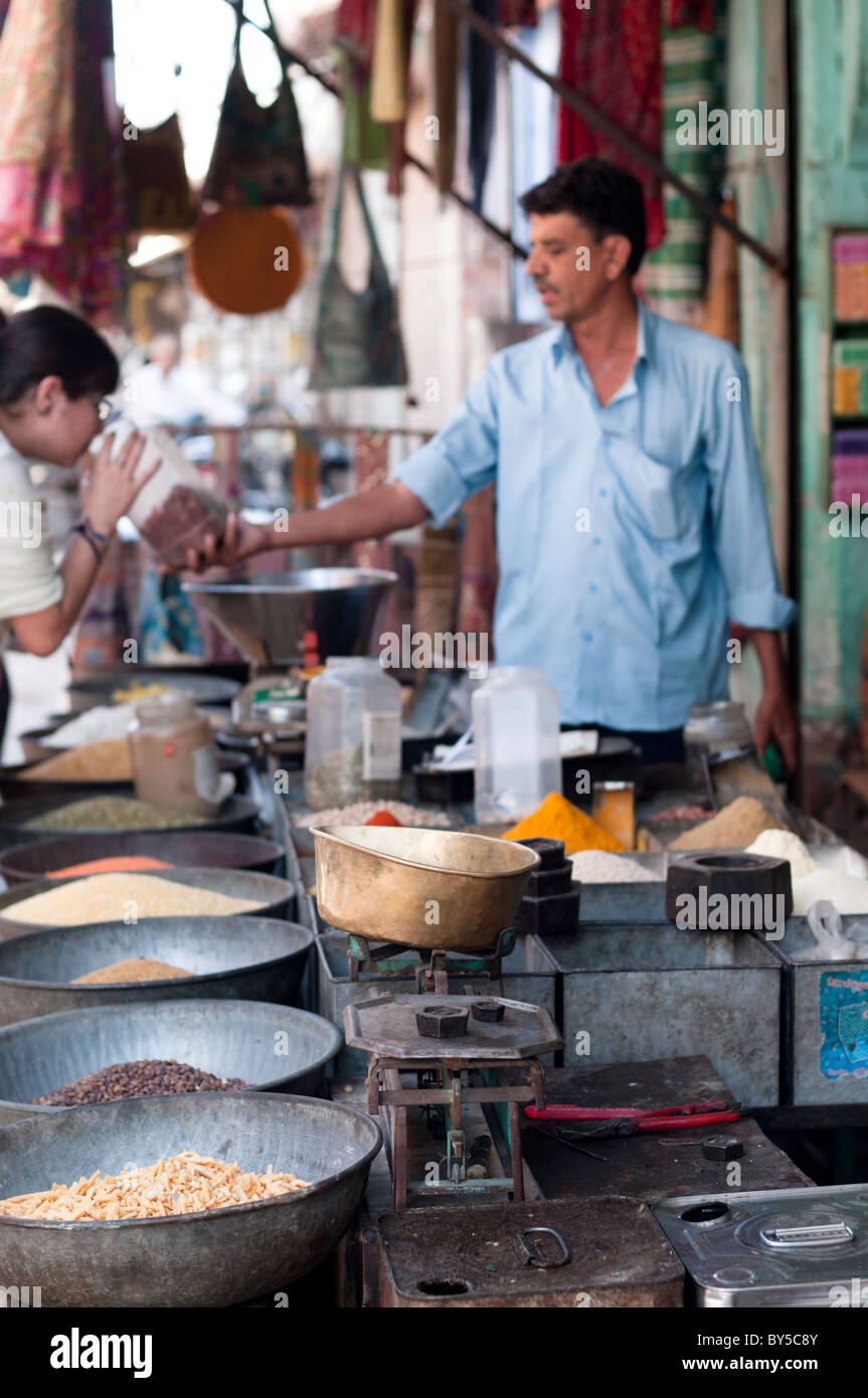 Shop Selling Indian Spices Stock Photo