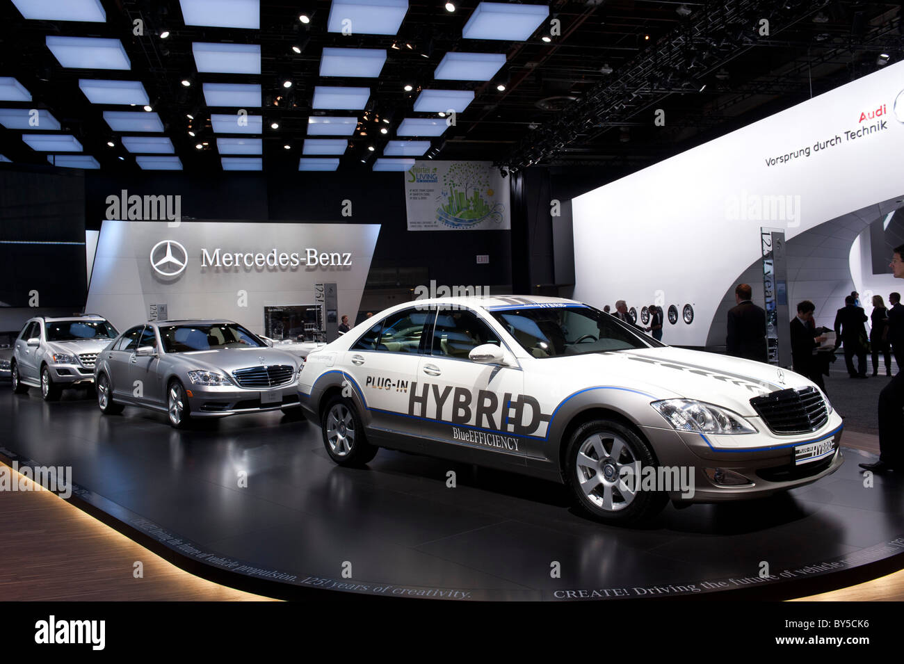 Mercedes S400 plug-in hybrid sedan at the 2011 North American International Auto Show in Detroit Stock Photo