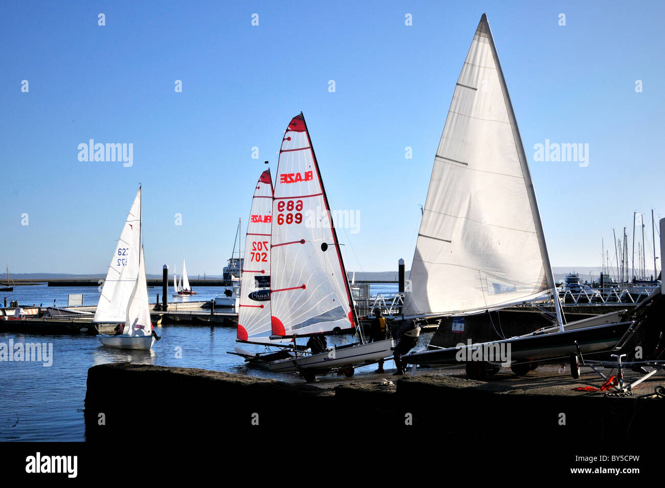 Lymington Hampshire UK River Estuary Harbor Harbour Ferry Sailing Boats Royal Club Yachts Stock Photo