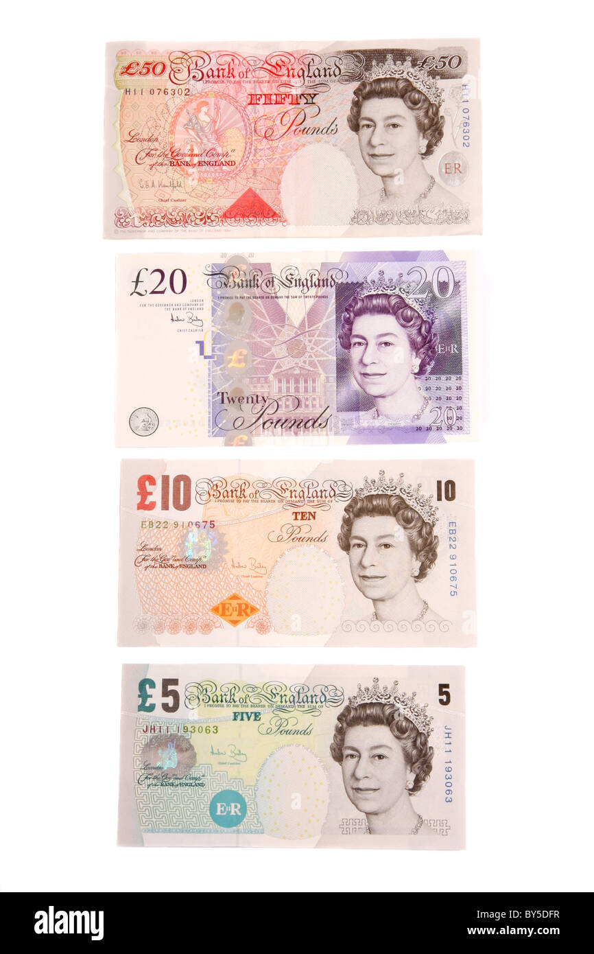 Modern English bank notes Stock Photo