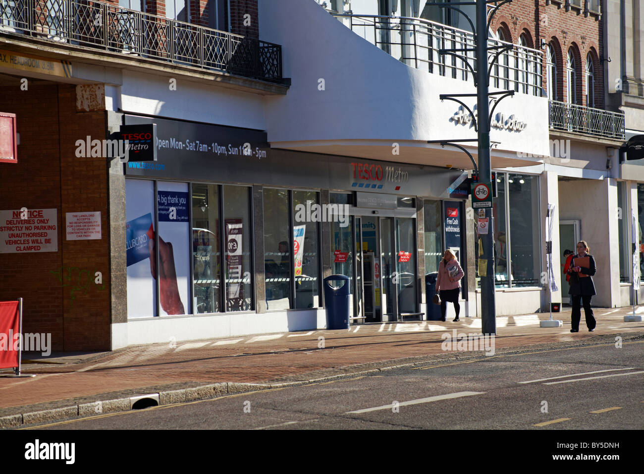 Newly opened Tesco Metro, shop front exterior entrance, in Bourne Avenue, Bournemouth Town Centre, Dorset UK in January Stock Photo