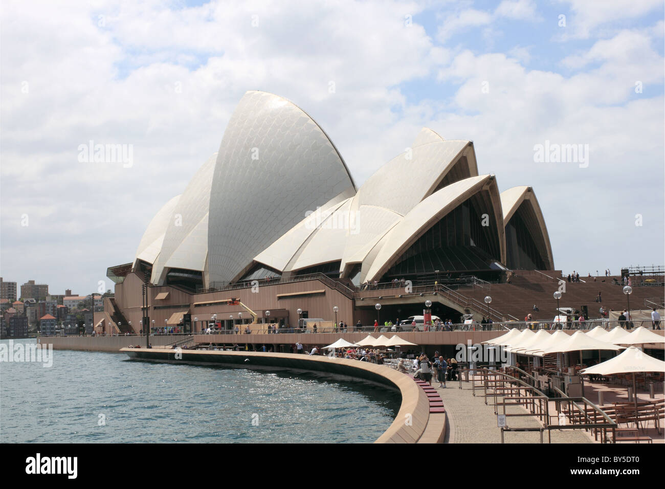 Sydney Opera House and outside cafes, Bennelong Point, Sydney, New South Wales, NSW, Australia, Australasia Stock Photo