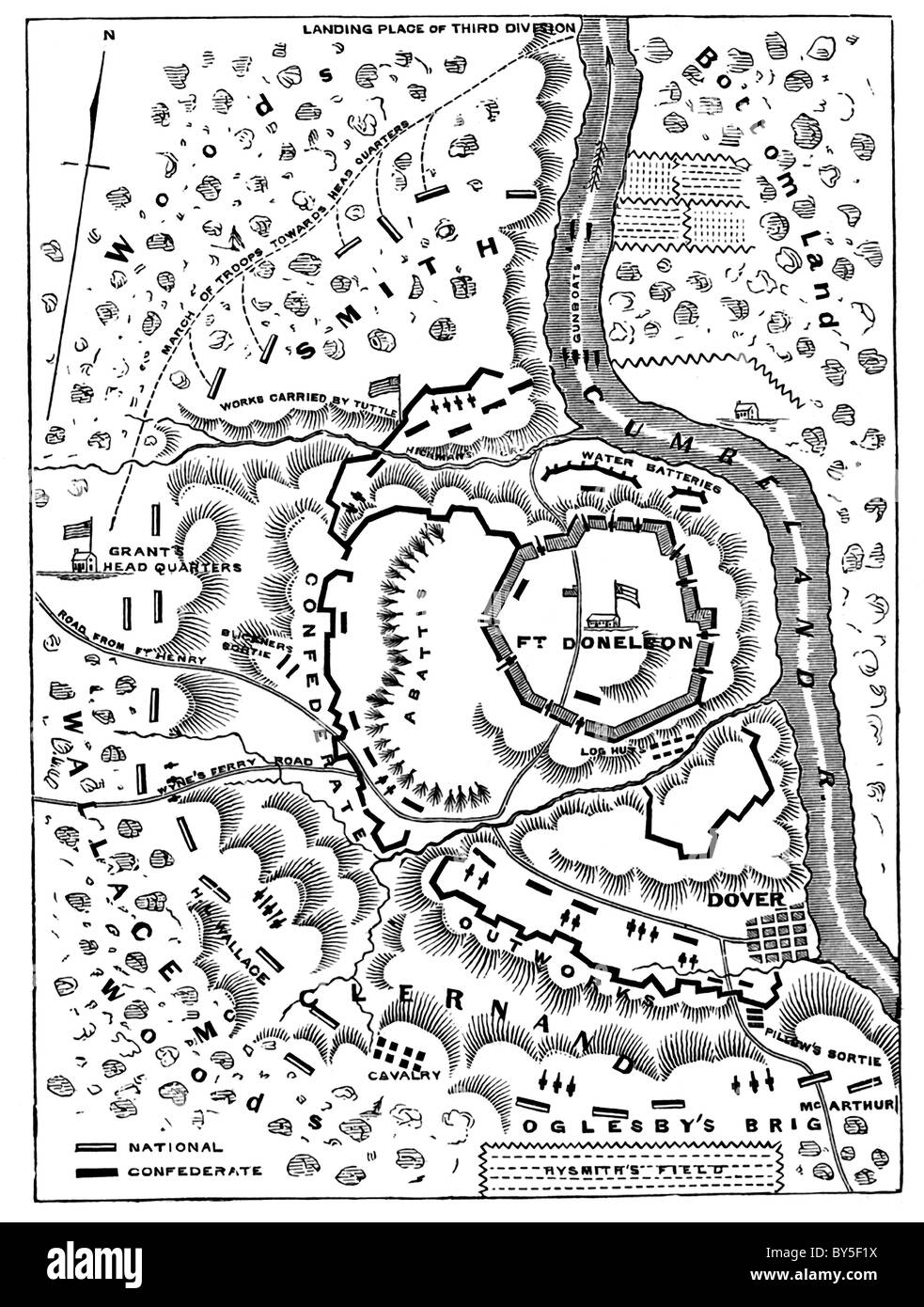 Fort Donelson was a Confederate fortification on the Cumberland River at Dover, Tennessee. Stock Photo