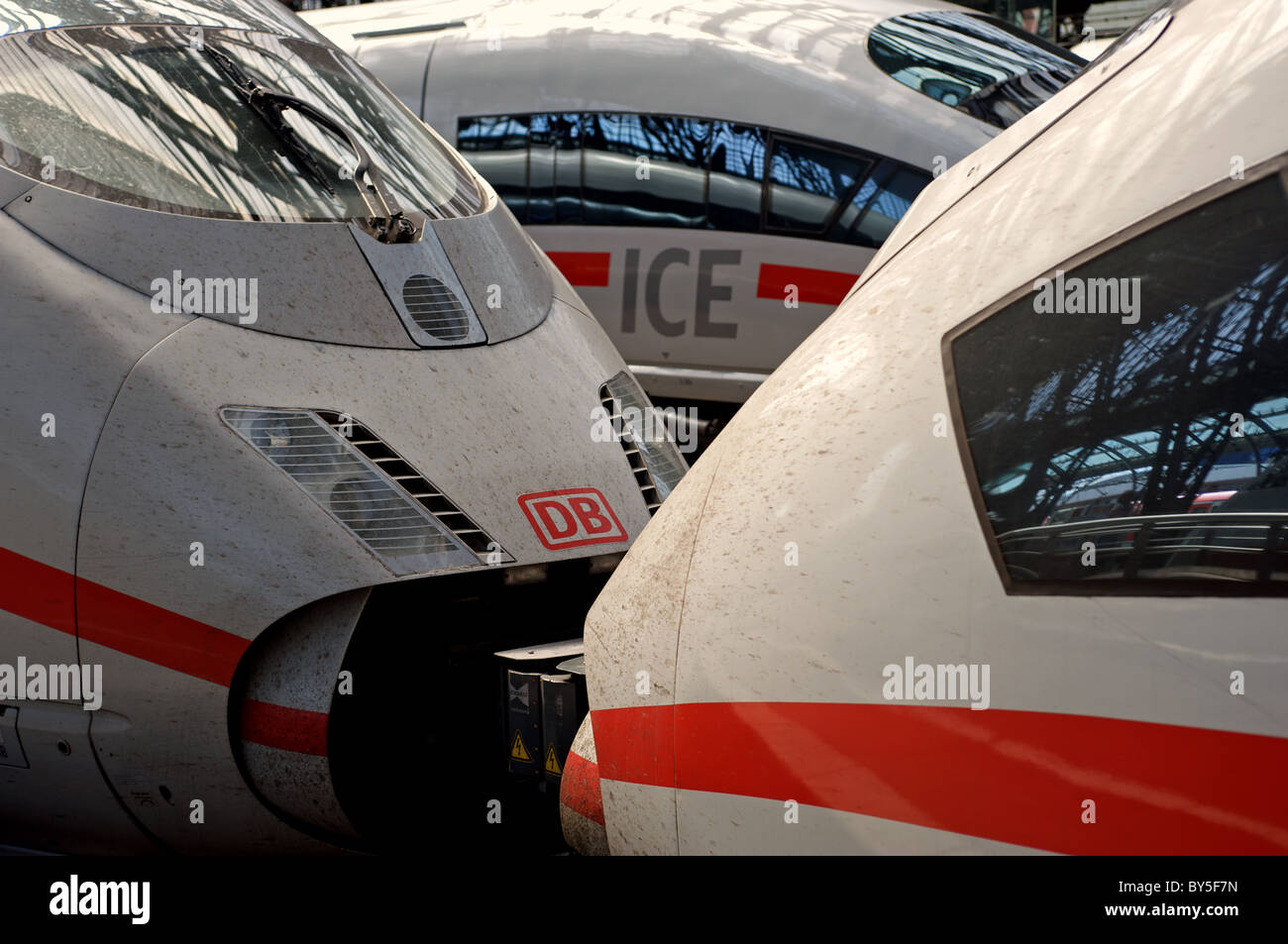 Germany Railways (Deutsche Bahn) inter-city express (ICE) passenger trains, Cologne, Germany. Stock Photo