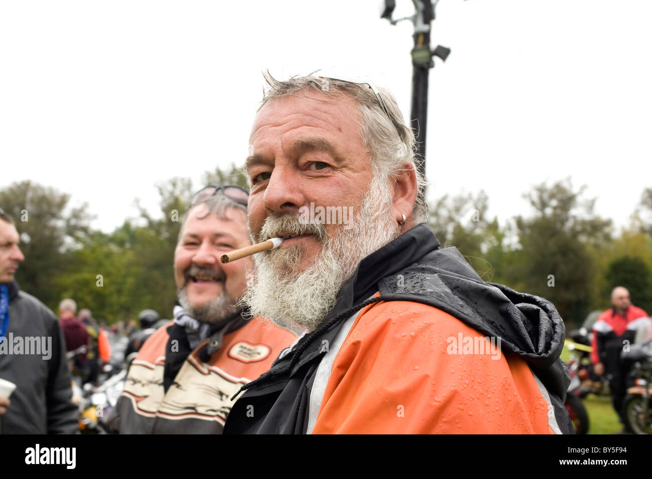 Motorcycle riders wait for the start of the annual autumn charity ride in Adams Massachusetts. Stock Photo