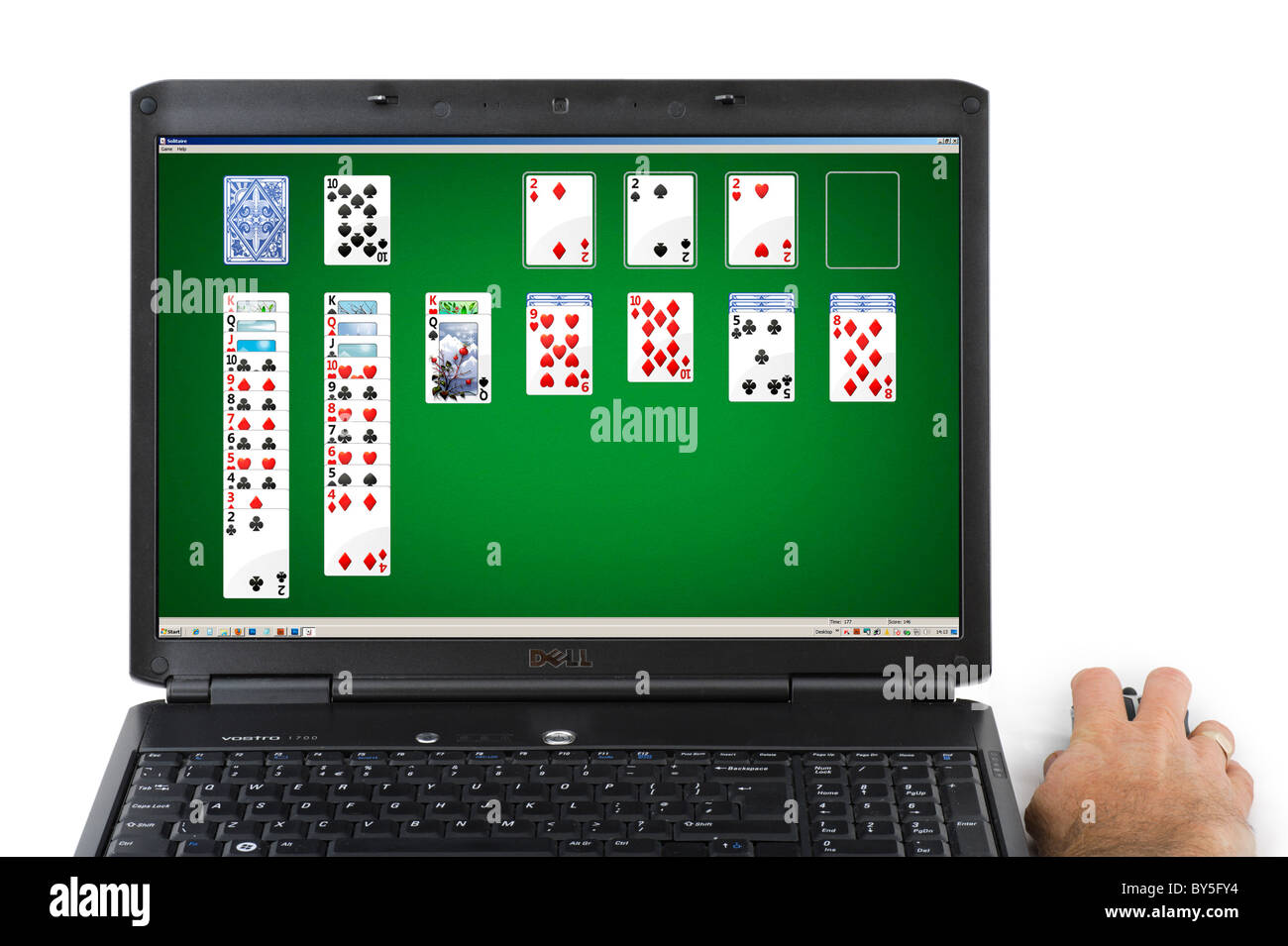 Playing Solitaire in Microsoft Windows7 Stock Photo