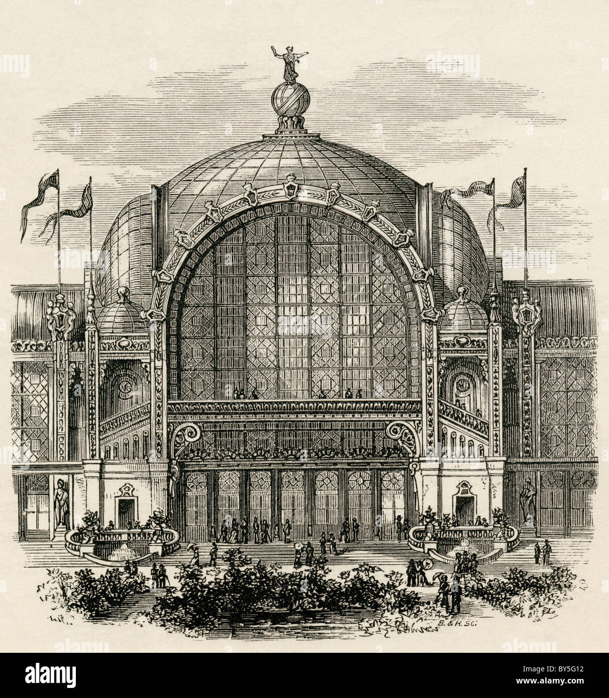 Rare French antique print 1878 Paris Palais Trocadero Rare World Exhibition and great engraving 1878