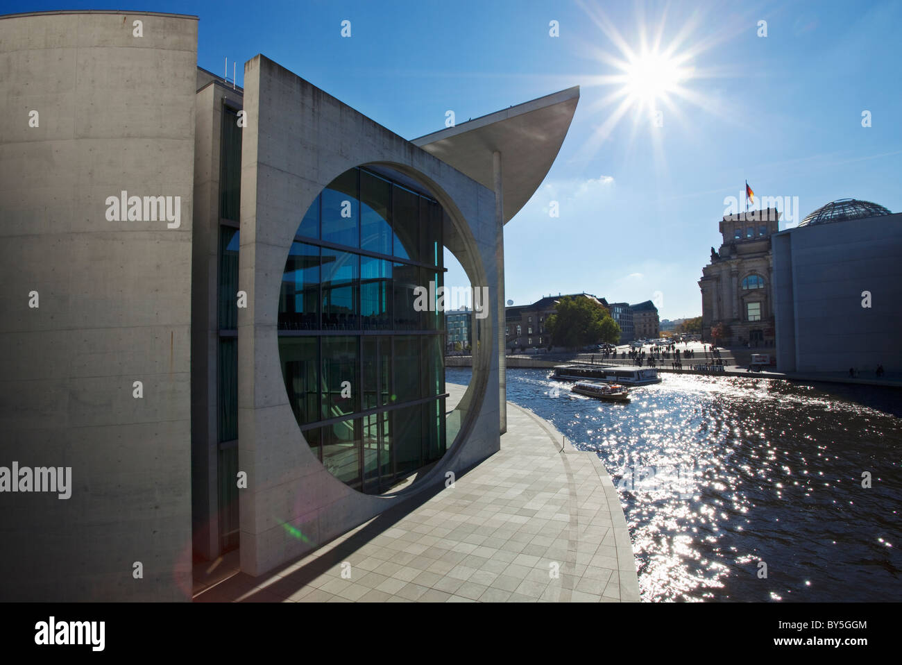 Germany,Berlin,Marie Leuders Haus, and tour boats on the River Spree Stock Photo