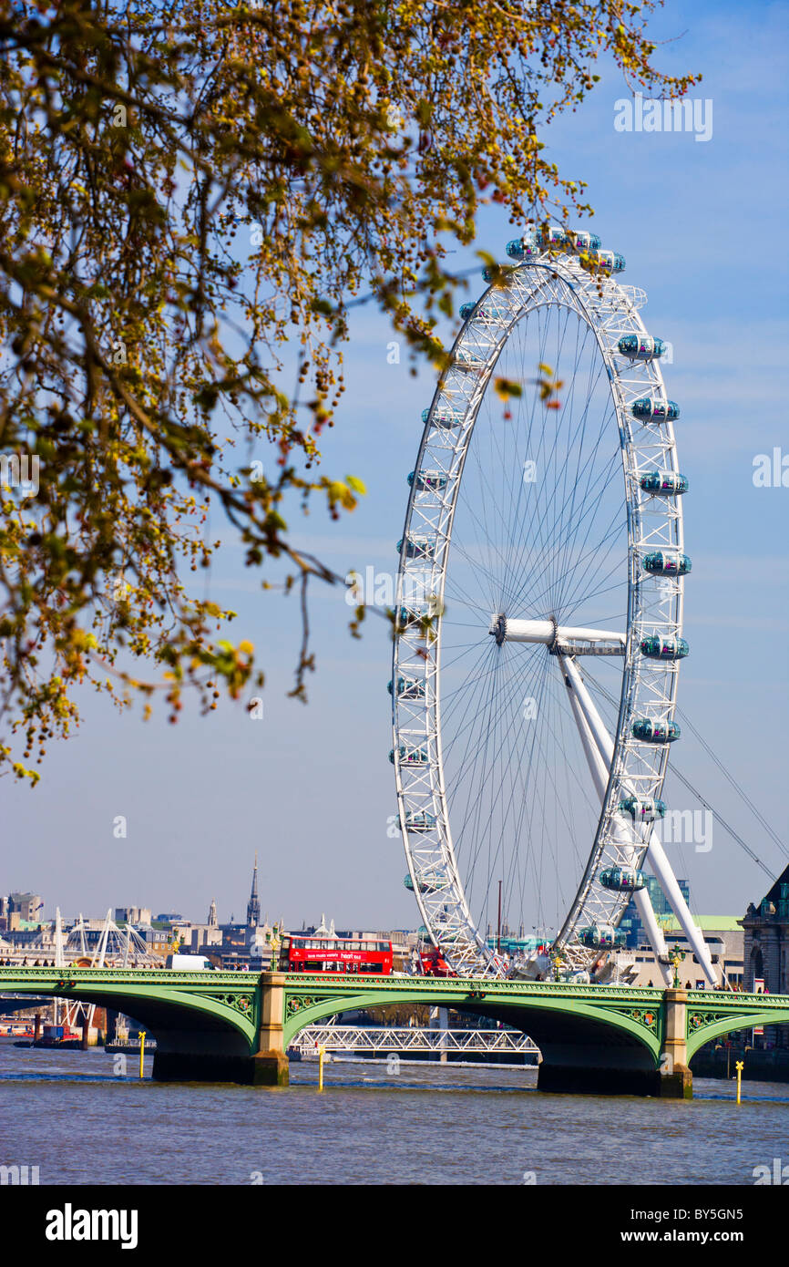 LONDON EYE AND WESTMINSTER BRIDGE ON THE RIVER THAMES LONDON Stock Photo