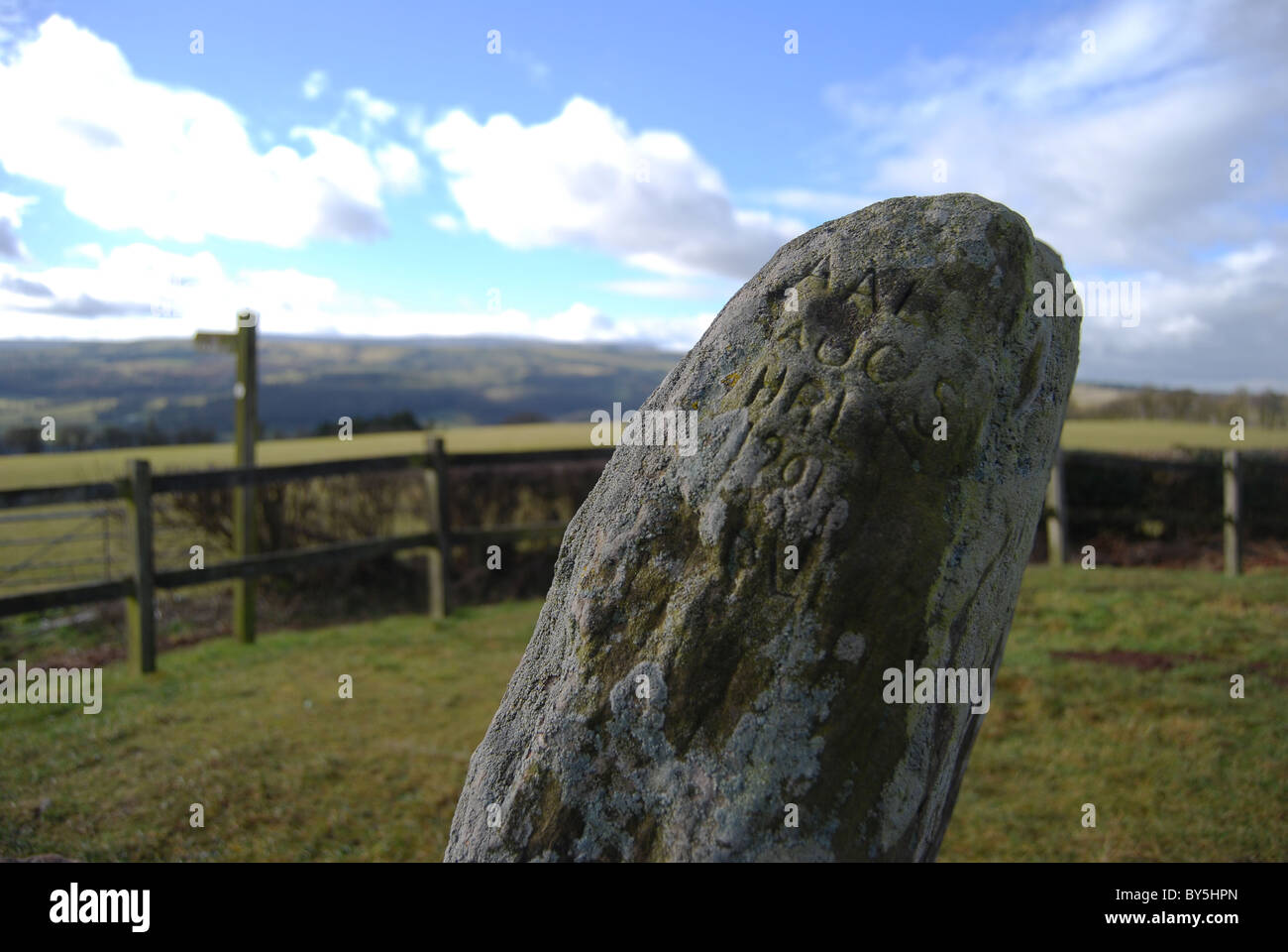 Standing Stone at King Arthur's seat in Herefordshire Stock Photo