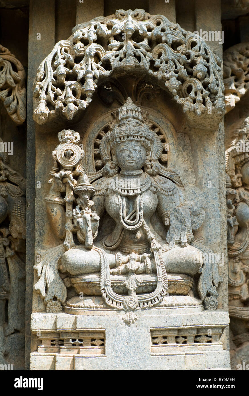 Carved detail in a wall in the Chennakesava Temple, Somanathapura, Karnataka, India Stock Photo