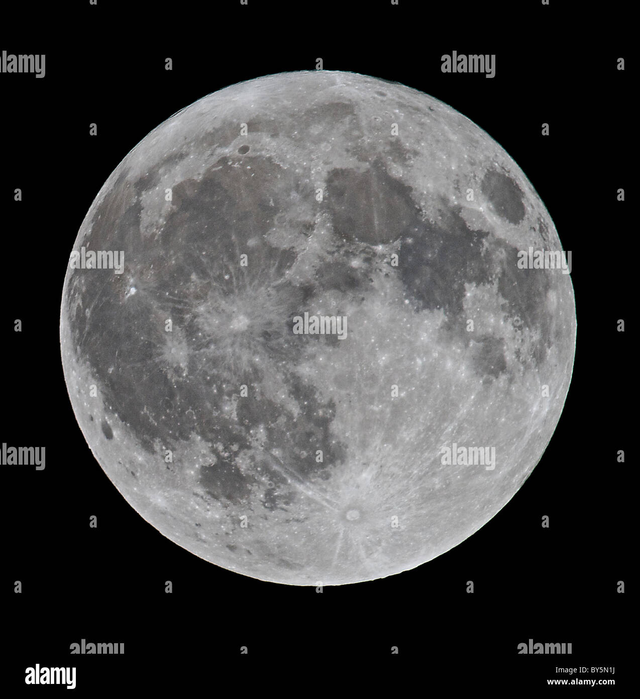 The full moon photographed over southern England in January 2011. Stock Photo