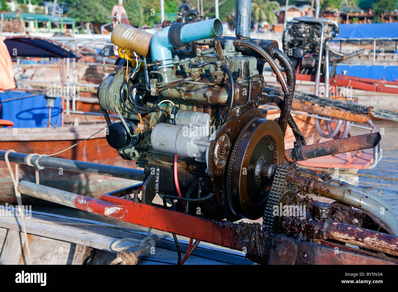 Longtail boat (engine detail), Ko Phi Phi Don, Thailand Stock Photo