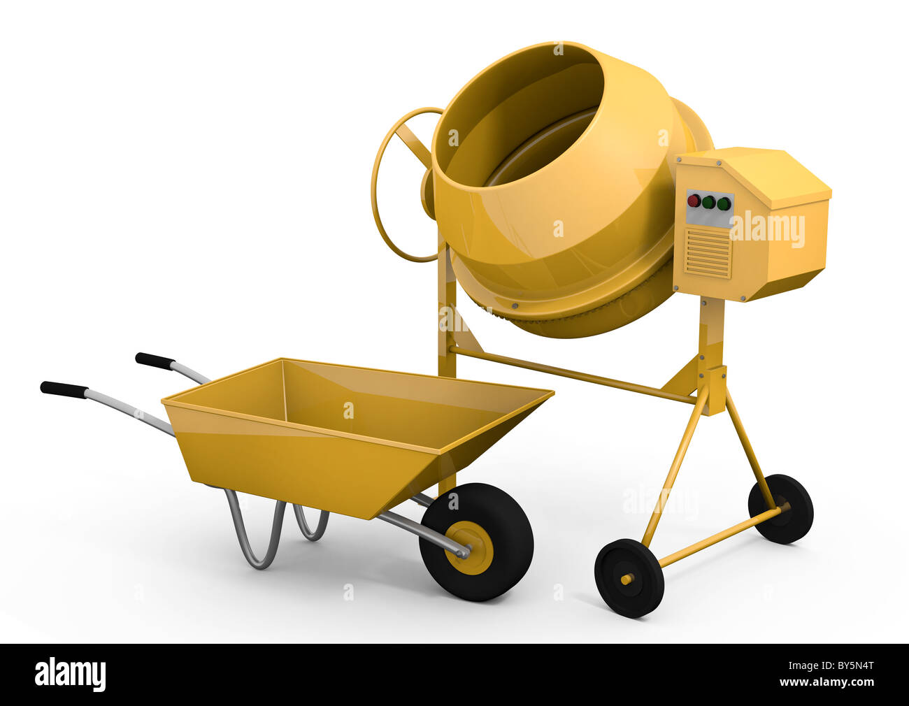 Concrete mixer and wheelbarrow Stock Photo Alamy