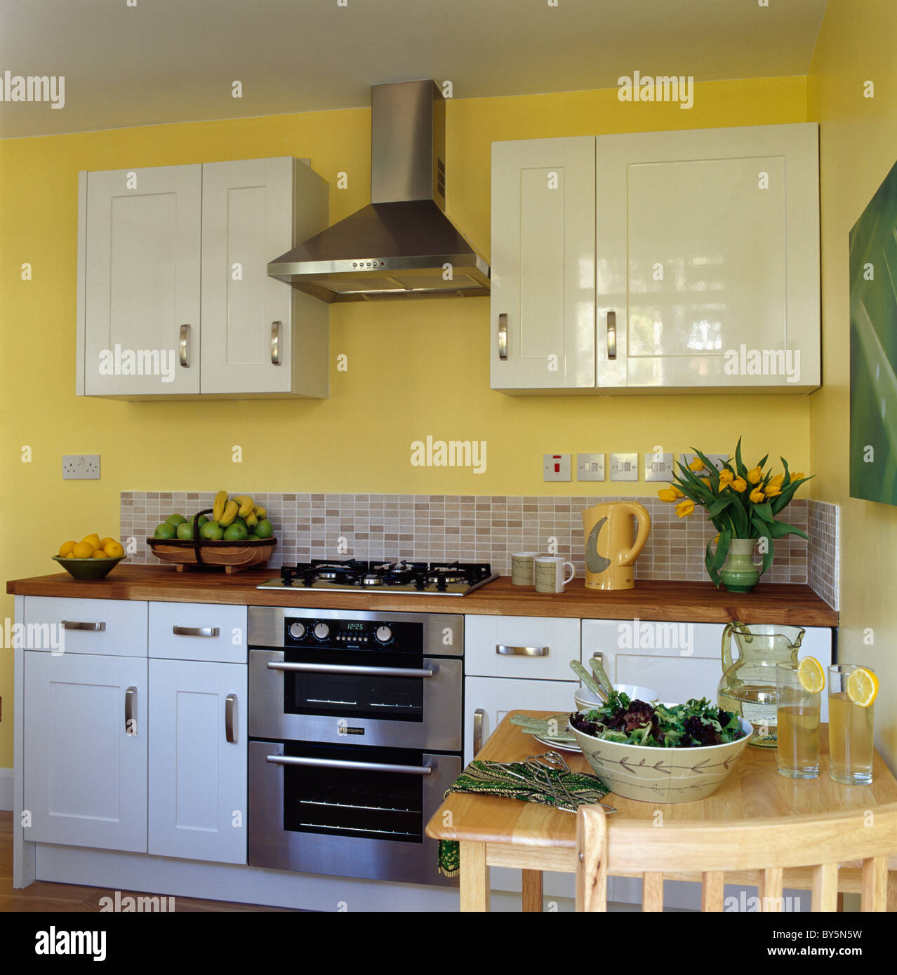 Stainless Steel Extractor Above Oven In Modernb Yellow Kitchen
