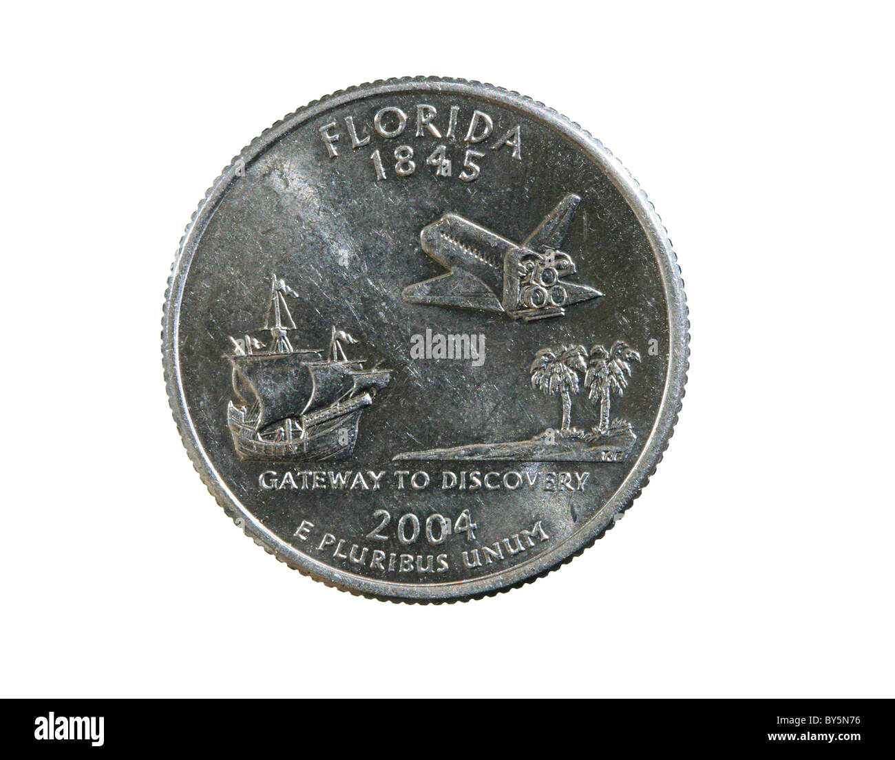 Florida state quarter coin isolated on white background Stock Photo