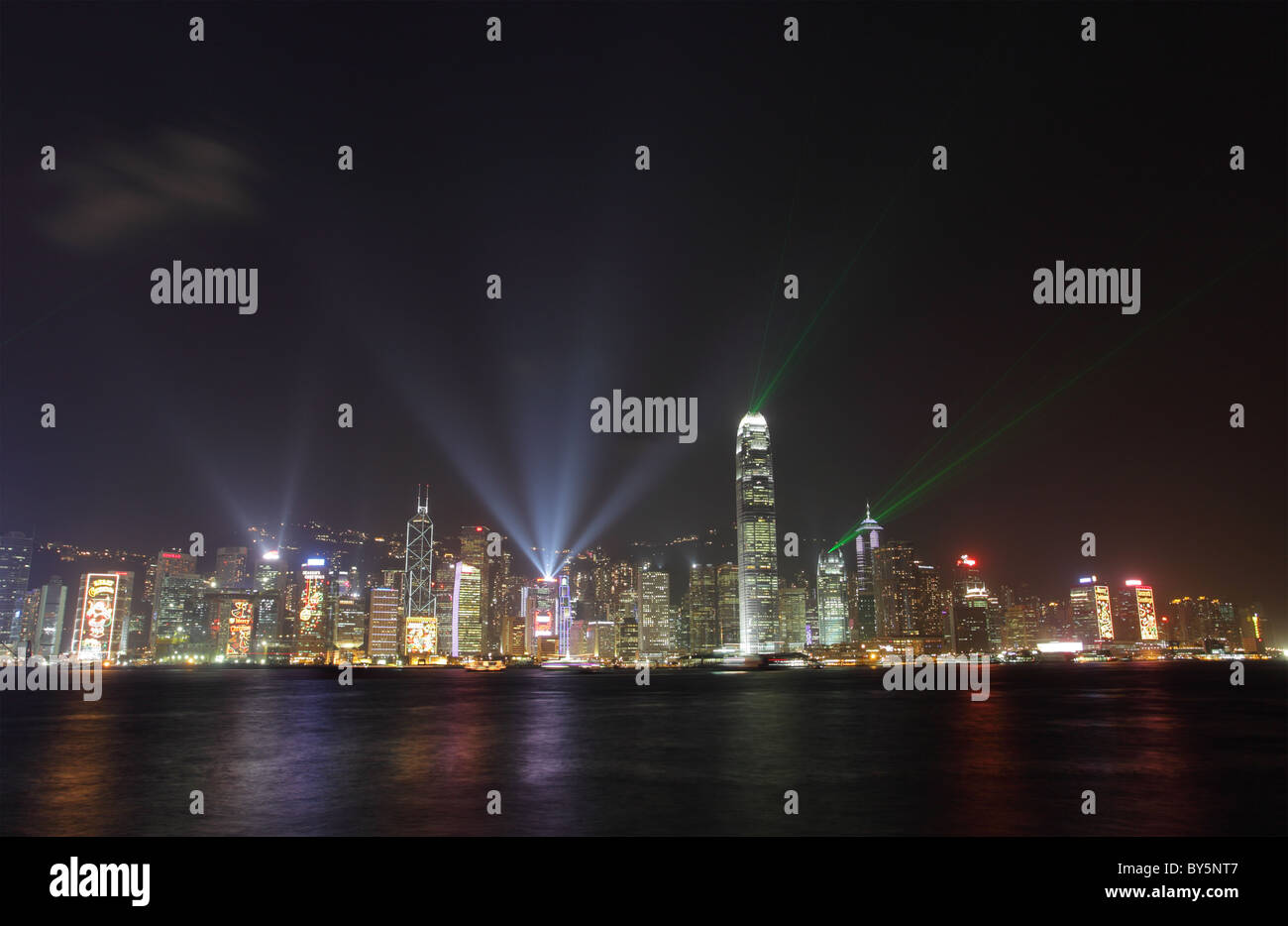 Skyline of Hong Kong during Festival of Lights Stock Photo