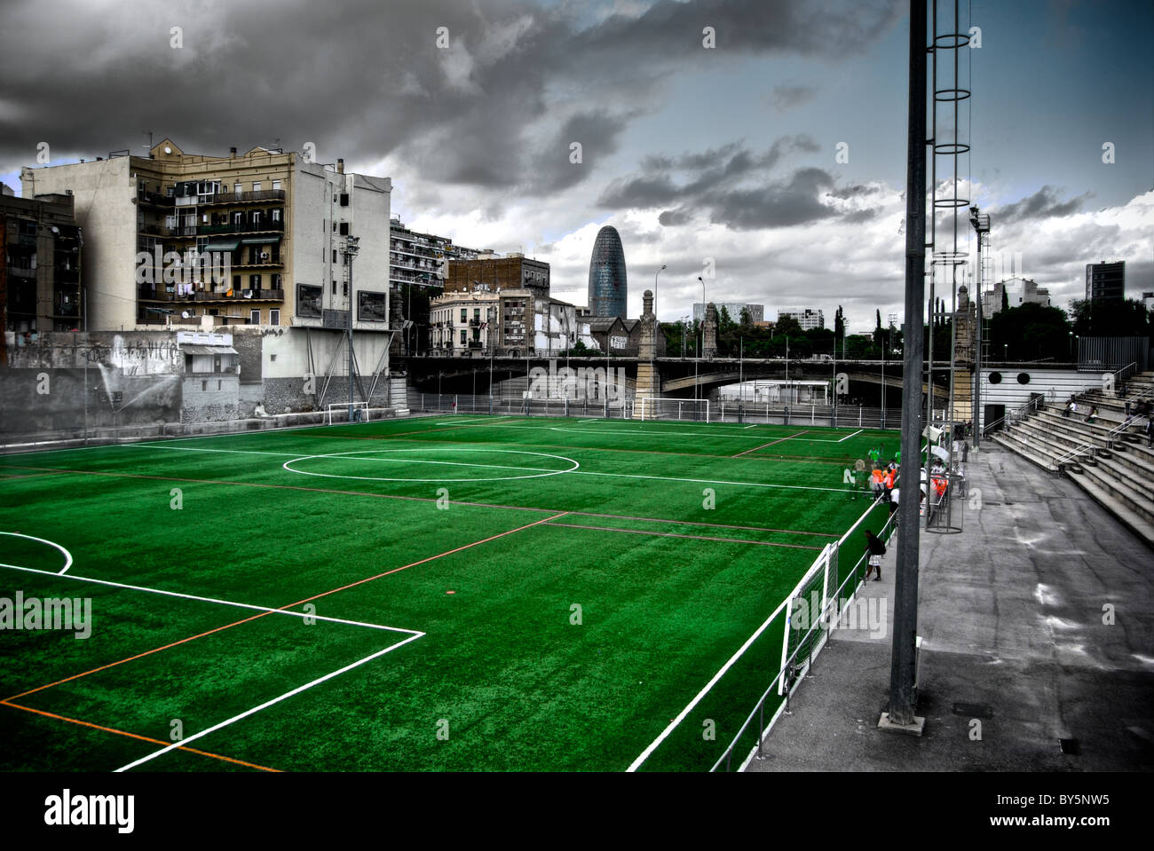 A soccer field in Barcelona, Spain. Stock Photo