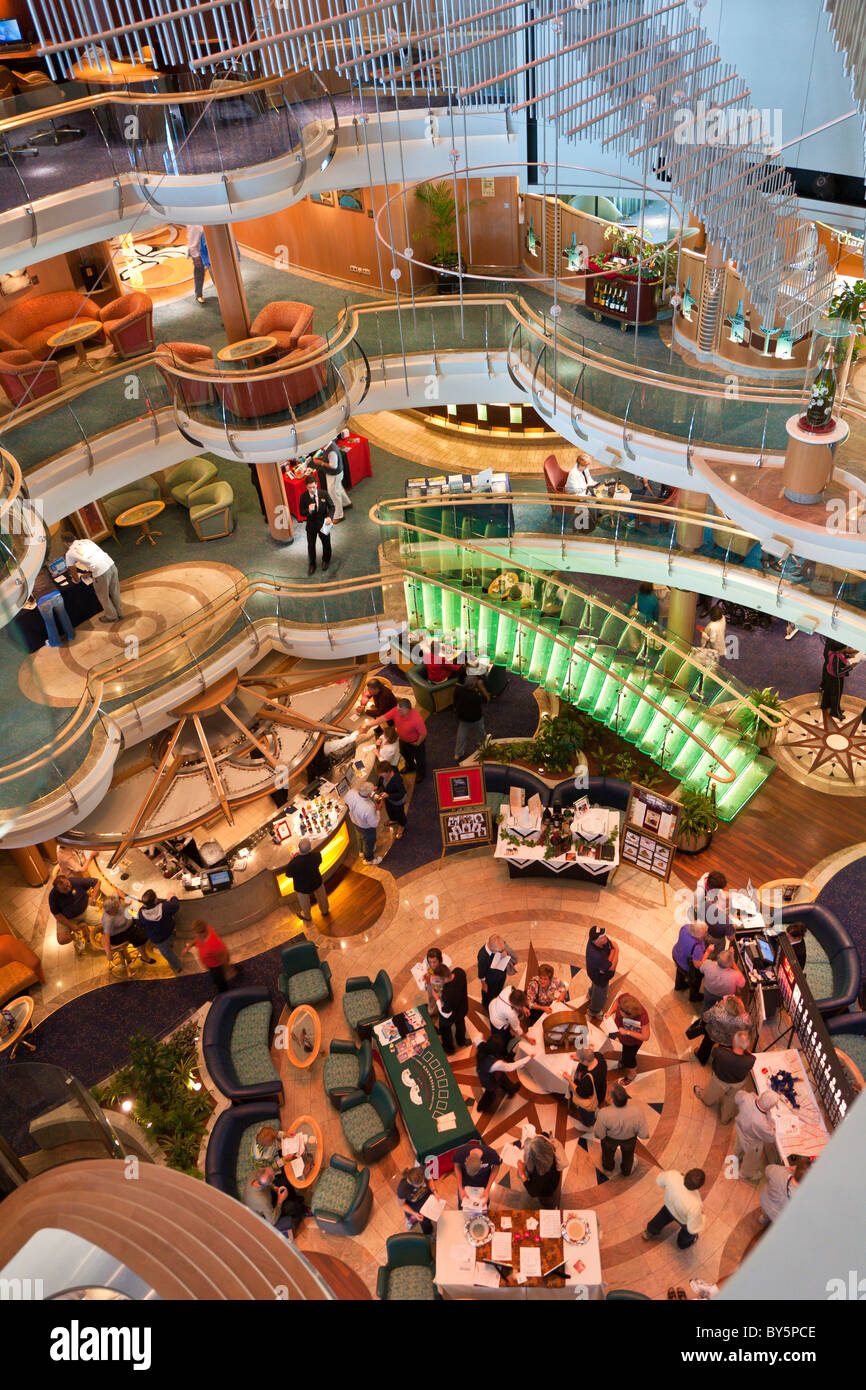 Multi-level atrium in center of Royal Caribbean's Jewel of the Seas cruise ship Stock Photo