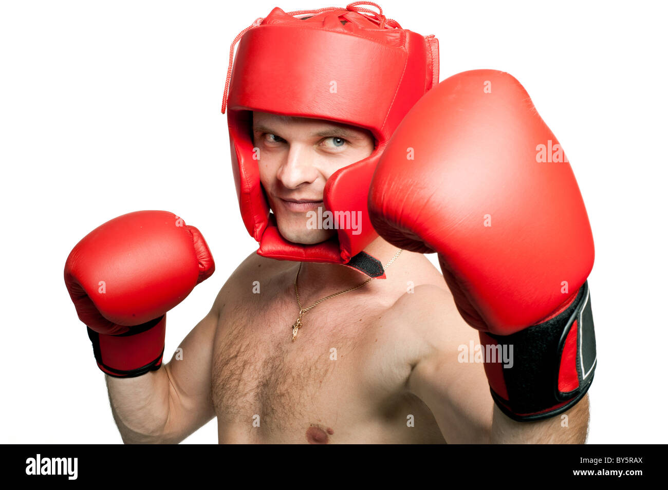 Professional boxer punching isolated on white background Stock Photo