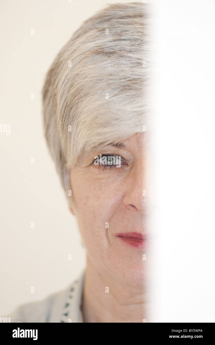 beautiful elderly woman with grizzled hair Stock Photo