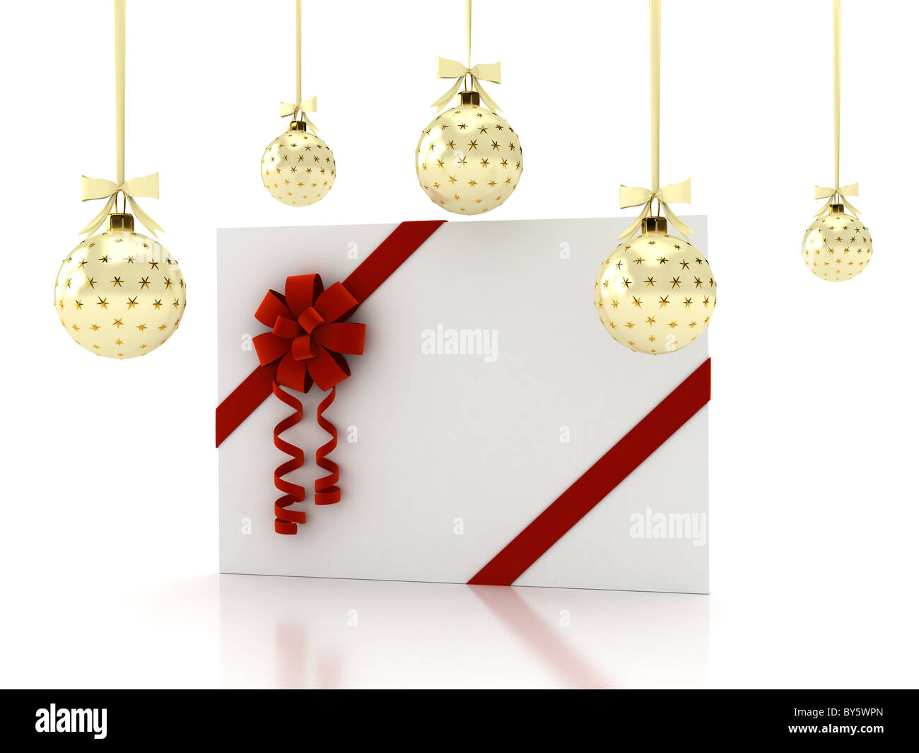 Greeting card with ribbon over white Stock Photo