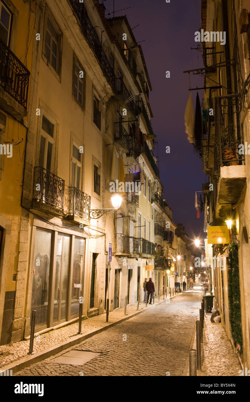 Narrow street in Bairro Alto district of Lisbon, Portugal Stock Photo