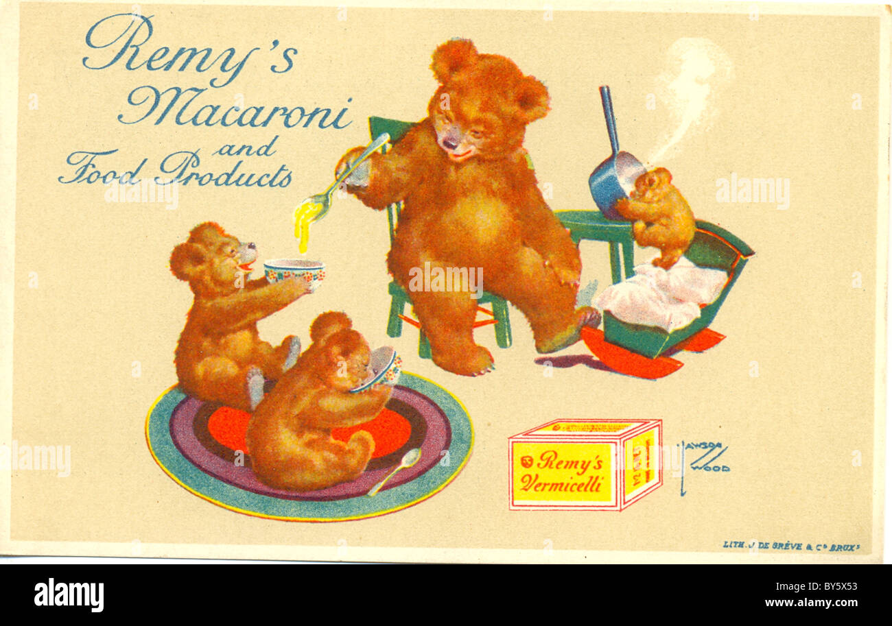 Advertising postcard for Remy's Macaroni by artist Lawson Wood Stock Photo