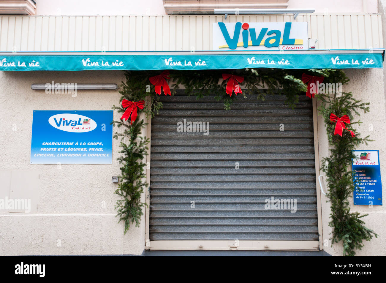 A Vival Casino local shop in the French village of St Genies de Fontedit closed for New Year's Day 2011. Stock Photo