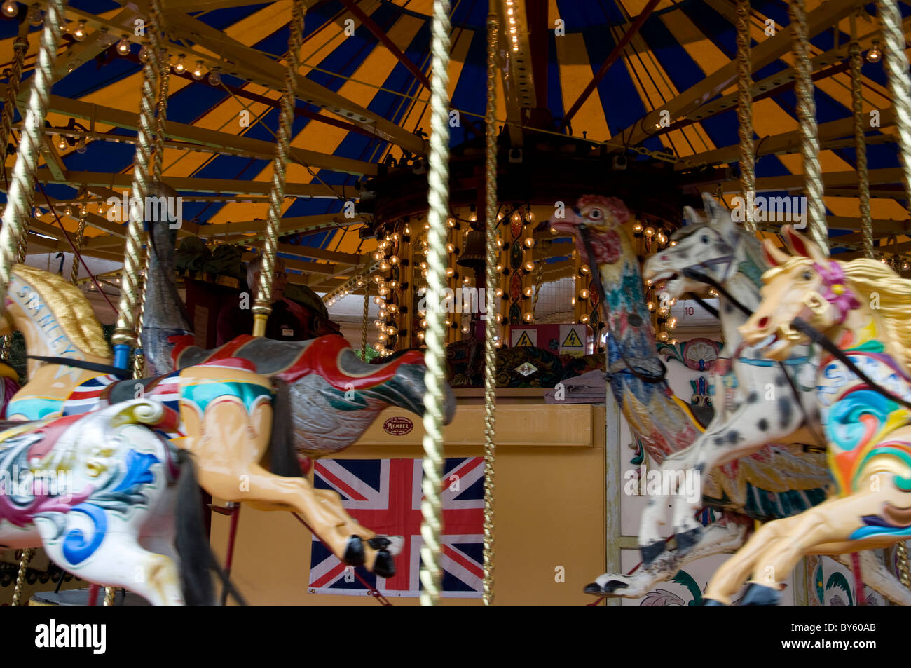 Gallopers fairground roundabout at Bressingham Steam Museum in Norfolk, England. Stock Photo
