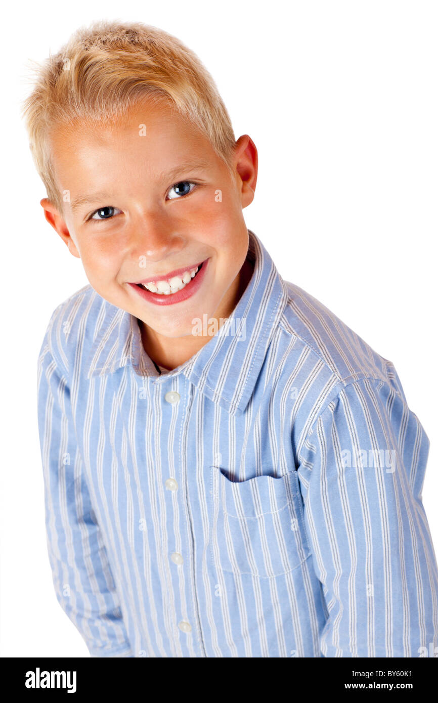 Portrait of young smiling boy. Isolated on white background. Stock Photo