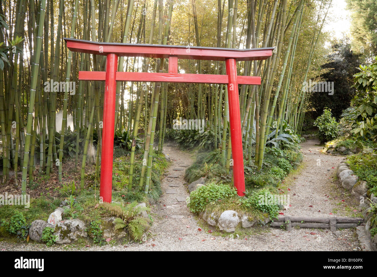 A Japanese Gate in the Andre Heller Botanical Gardens Stock Photo