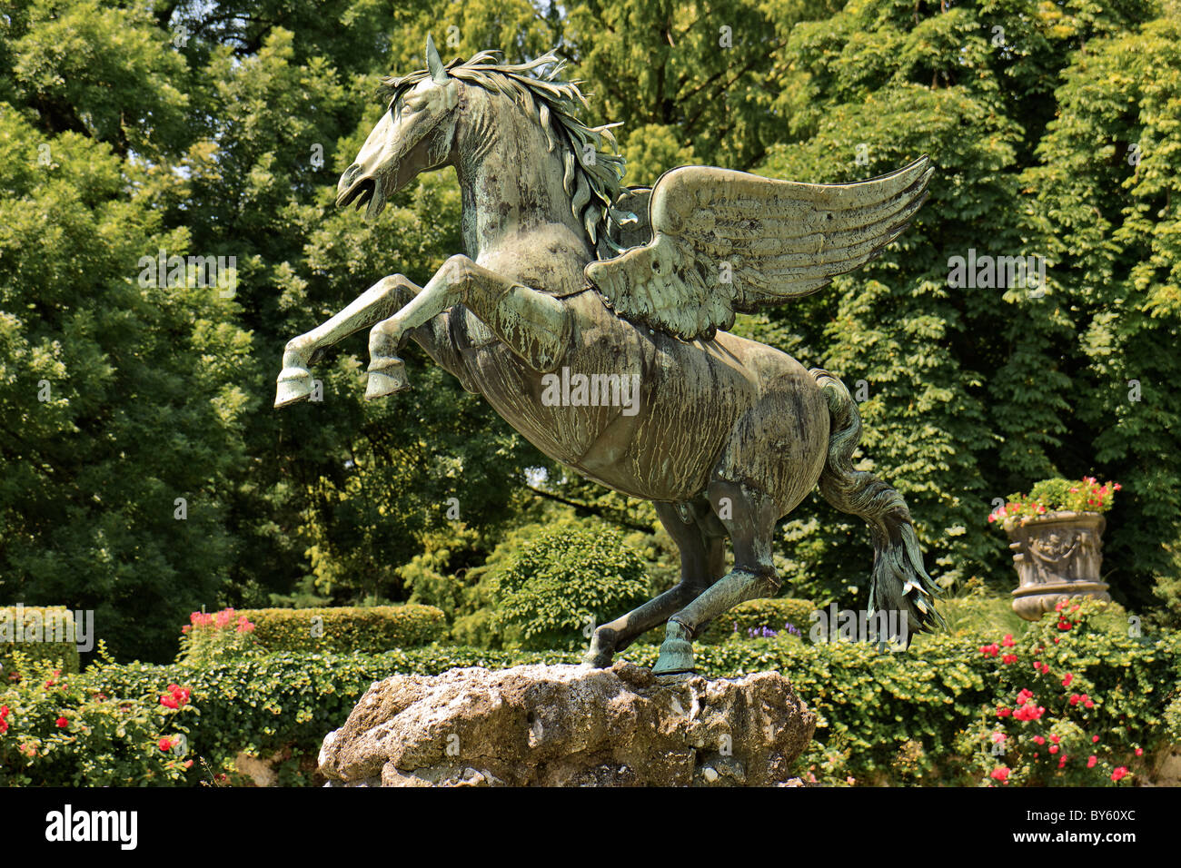 Austria Saltzberg Pegasus Statue Mirabell Gardens Stock Photo