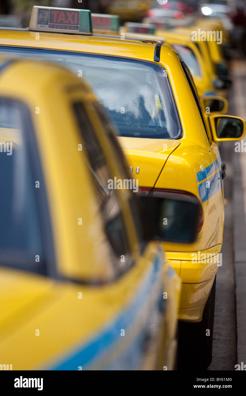 line of Taxi cabs Funchal Madeira Stock Photo