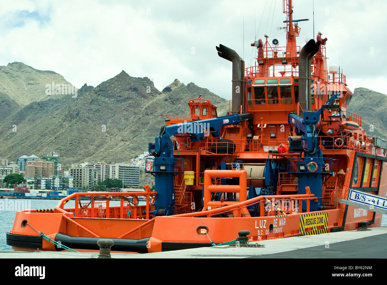 Aft deck of ocean going salvage tug. Tenerife Stock Photo