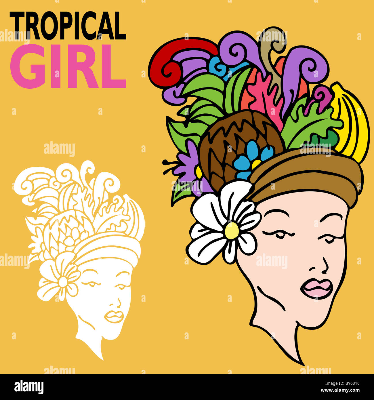 An image of a tropical girl with fruit hat Stock Photo Alamy