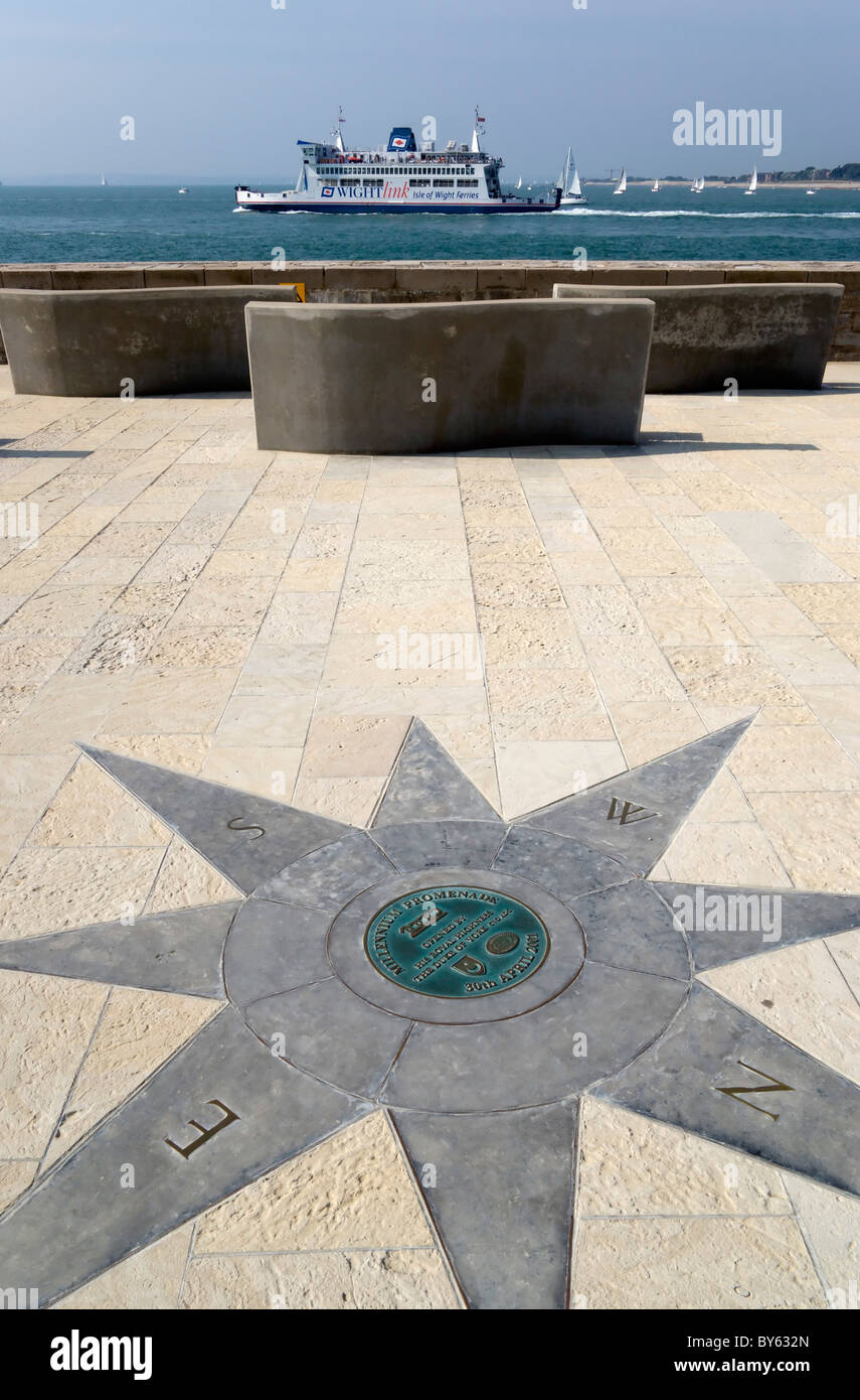 ENGLAND Hampshire Portsmouth Compass on Millennium Walk with Isle of