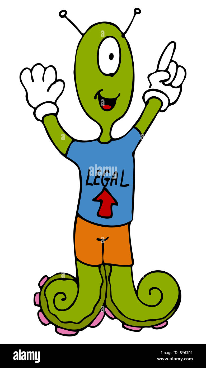 An image of a cartoon alien wearing a legal shirt Stock Photo - Alamy
