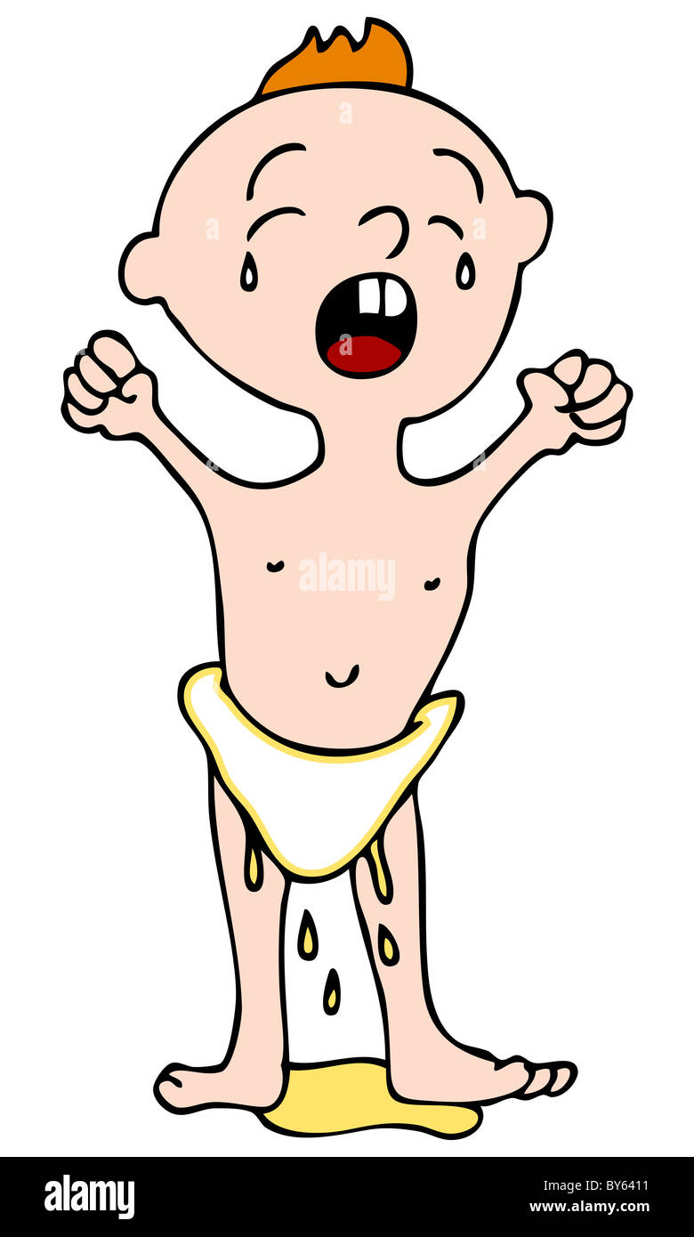 An image of a crying baby with a wet leaky diaper Stock Photo Alamy